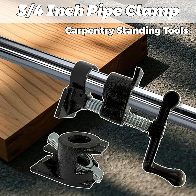 HENBOW 3/4" Pipe Clamp,Wood Gluing Pipe Clamp Set,Heavy Duty Cast Professional Pipe Clamps Tools,Cast Iron Wood Clamps Quick Release for Woodworking Improvement and Diy Projects(2Pack-Black)