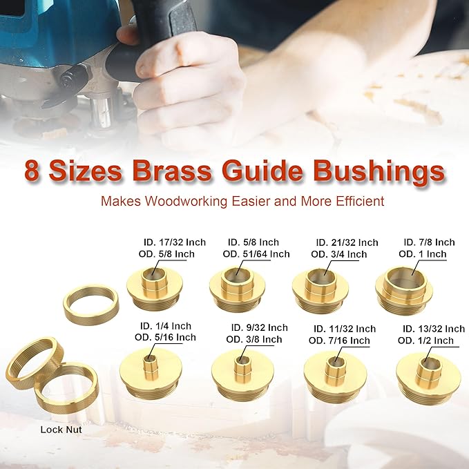 11 Pcs Premium Brass Router Template Guides Set - Fit Any Routers Sub-Base of The Porter Cable Style Router Bushing Guide Set with Carrying Case