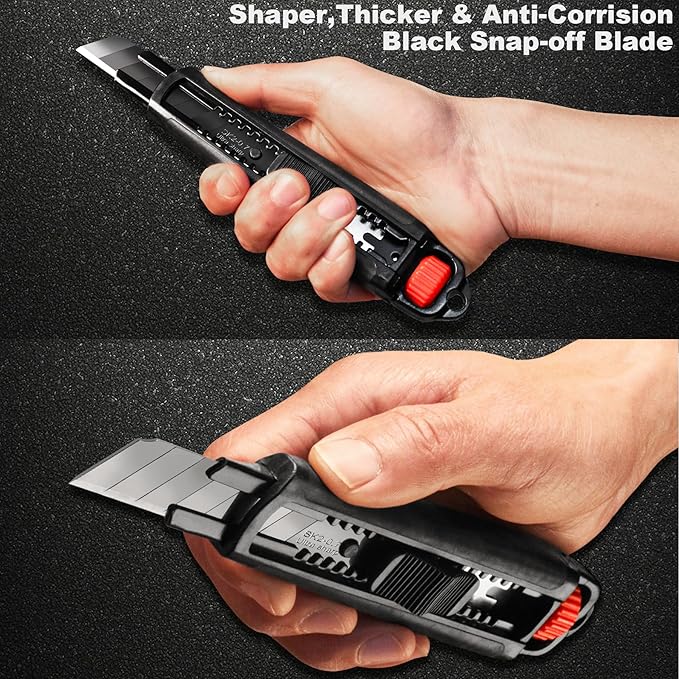 2PCS HAUTMEC 18mm Extra Heavy Duty Utility Knife with Double Lock Mechanism, Auto-Lock and Ratchet- Lock for Double Safety, SK2 Sharp Black Blade for Industrial or Construction Applications HT0136-2PC