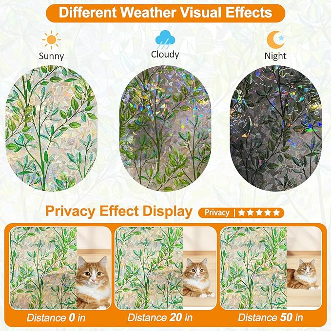 Countewol Window Privacy Film Stain Glass Window Film Rainbow Window Film - Image 3