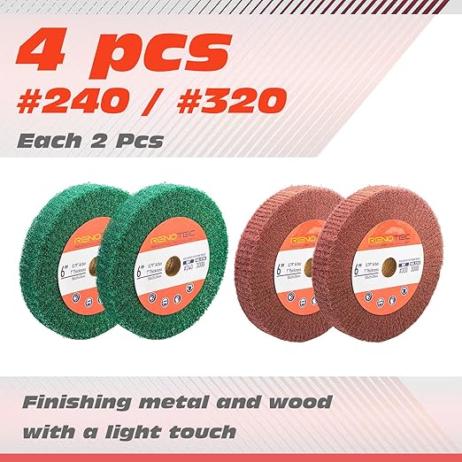 6 Inch Flap Wheel, Non-Woven Abrasive Polishing Wheel, 1 Inch Thickness, 3/4 Inch Arbor, for Bench Grinder (Assorted Grit240 Grit320)