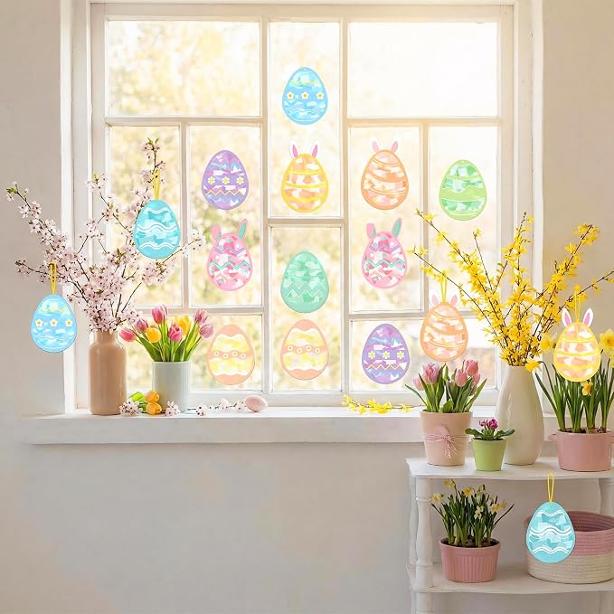 Renbuzhu 48PCS Easter Crafts Bulk: Eggs Paper Suncatchers DIY Kit - Image 5