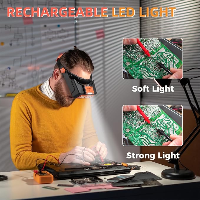 Headband Magnifier with Light, Rechargeable Magnifying Glasses - Image 2