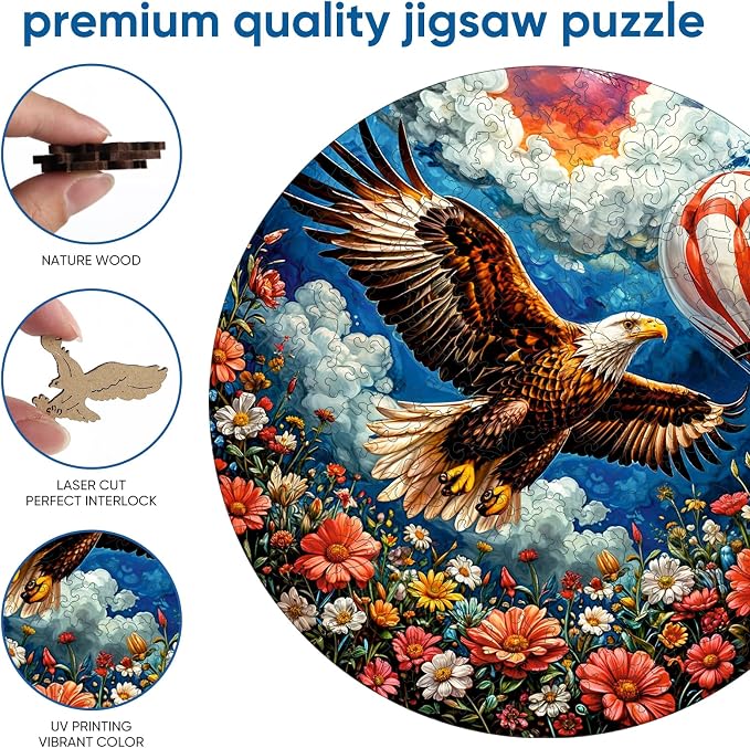 Reouinty Flower Eagle Wooden Adult Puzzle 200 Pieces, Beautiful Jigsaw Wooden - Image 4