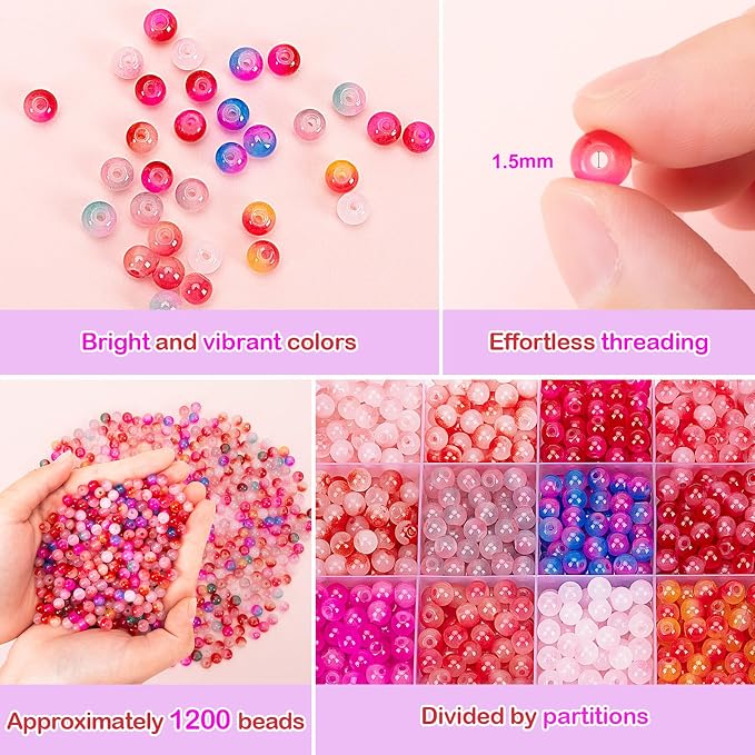 XSEINO About 1200+ pcs 6mm Glass Beads Bracelet Making Kit, 24 Assorted Red - Image 4
