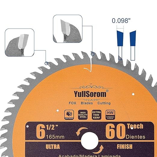6-1/2 inch Circular Saw Blade 60T Combo Pack with 5/8" Arbor，Ultra Fine Finish for Wood Cutting, Thin-Kerf