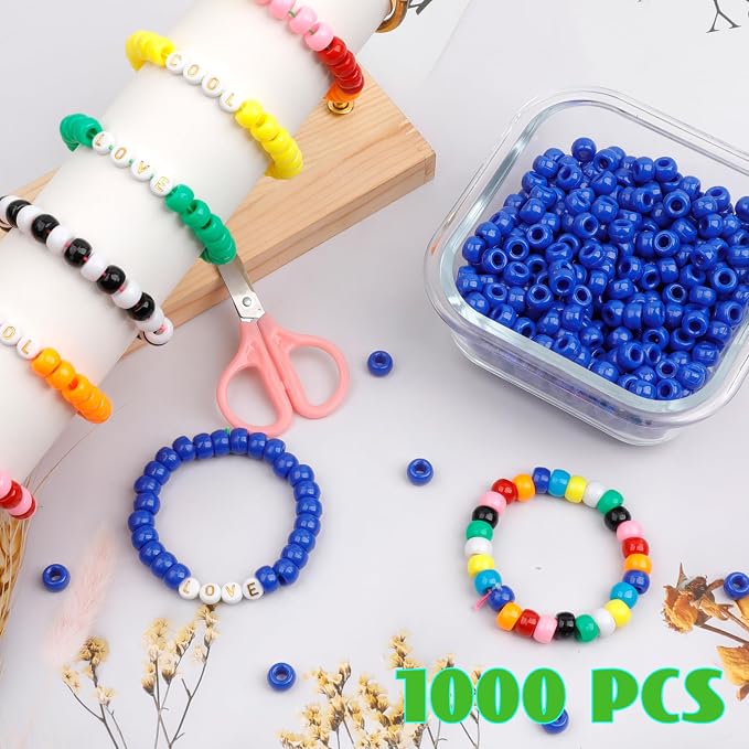 1000Pcs Pony Beads Bracelet 9mm Bronze Blue Plastic Barrel Pony Beads - Image 3