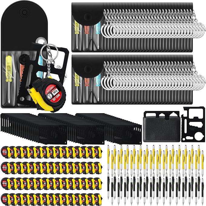 240 Pcs Mini Tape Screwdriver Keychain Set Christmas Men Gifts Bulk Adult Party Favors Multitool Pen Card Tool Measuring Keychains Stocking Christmas Stuffers for Men Dad (Yellow,Black)