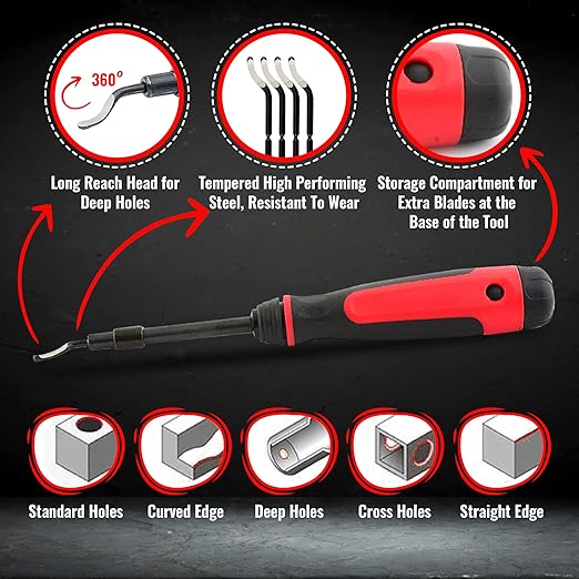 AFA Tooling - Extendable Neck Deburring Tool with 3 Extra Swivel Blades - Works on Metal, Resin, PVC Pipes, Copper, Plastic and 3D Printed Edges - Plumbing & 3D Printing Burr Removal Reamer Tool