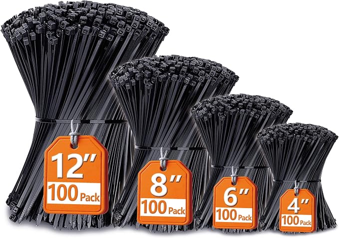 Zip Ties Assorted Sizes, 400 Pack, UV Resistant Wire Ties by ANOSON by ANOSON