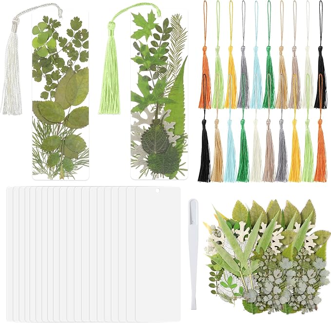 20 Sets Dried Leaves Bookmark Making Kit Transparent Bookmark DIY Projects by Afniimyapt
