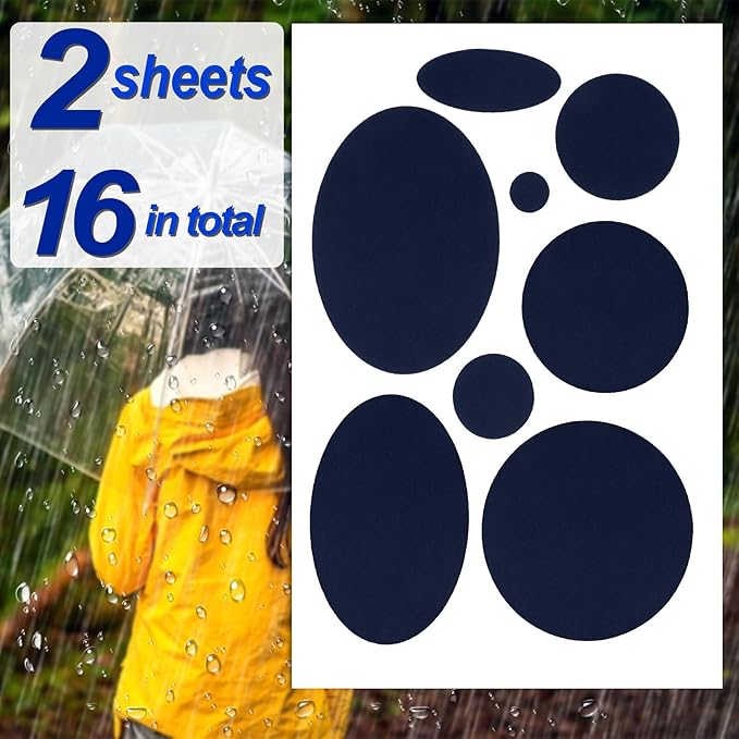 16PCS Down Jacket Repair Patch, Self Adhesive Puffer Jacket Repair Kit, Navy Nylon Fabric Repair Tape for Coats, Tents, Sleeping Bags