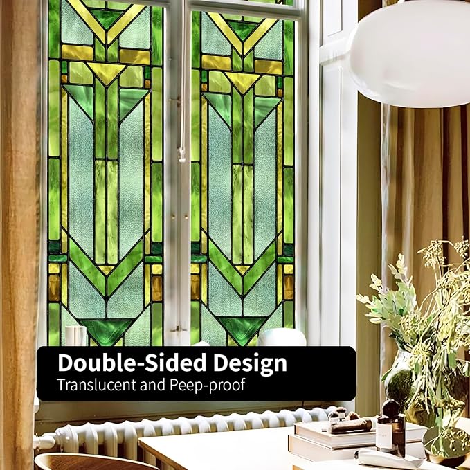 Original Hand Drawn Faux Stained Glass Window Film, Double-Sided Privacy Static - Image 6