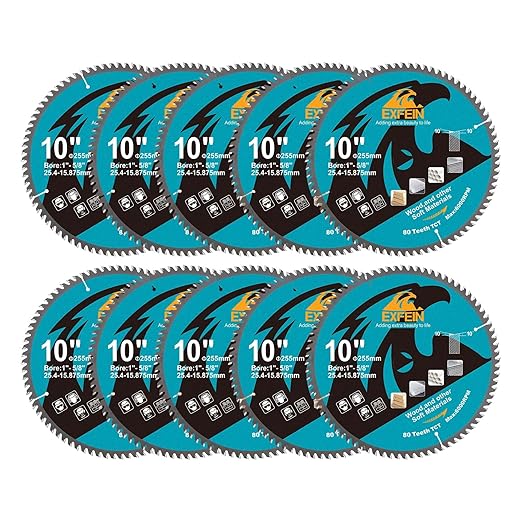 10 Inch Miter/Table Saw Blades 10pcs, 80 Teeth ATB TCT Fine Finish Wood Cutting Circular Saw Blade with 1 Inch Arbor