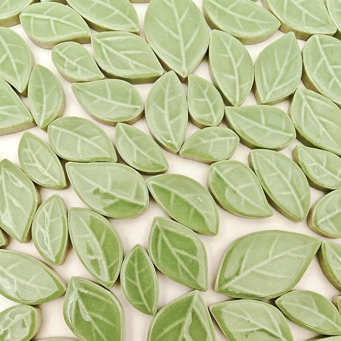 500g/1.1lb Leaf-Shaped Ceramic Mosaic Tiles, Ceramic Mosaic Pieces - Image 2