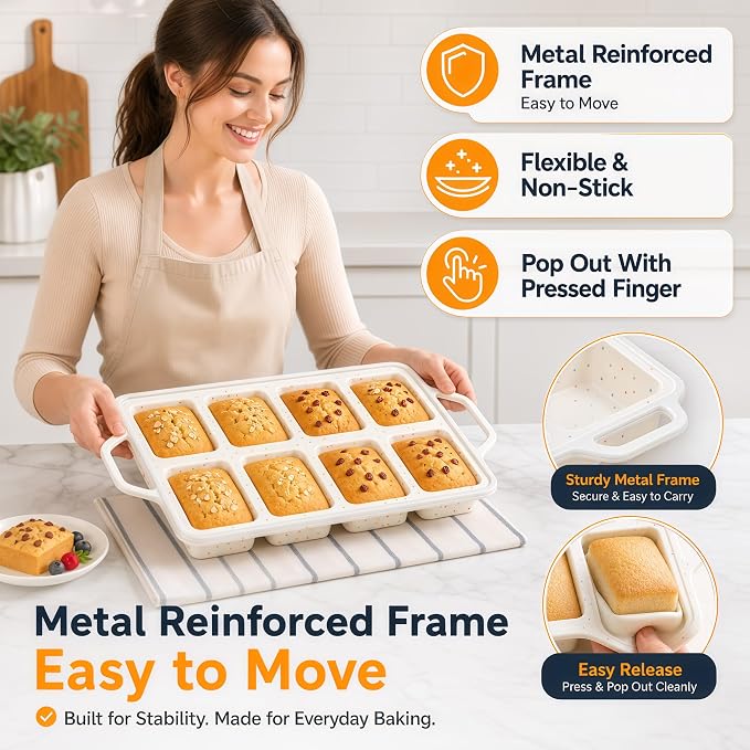 Vinino Compact 8-Cavity Mini Silicone Loaf Pan Cream - Image 4