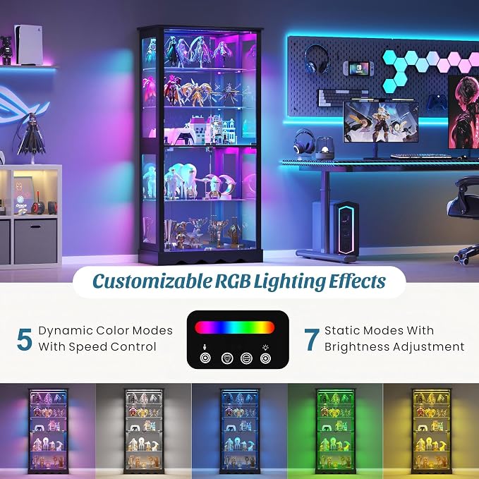 Dystler Display Cabinet with Glass Doors, RGB Lights - Image 3