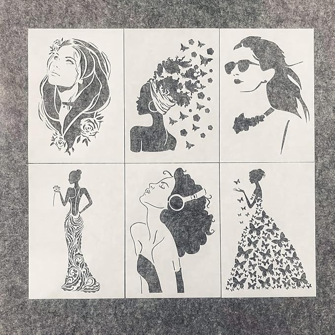 TIAMECH 6 Pcs A4 Reusable Girls Stencils by TIAMECH