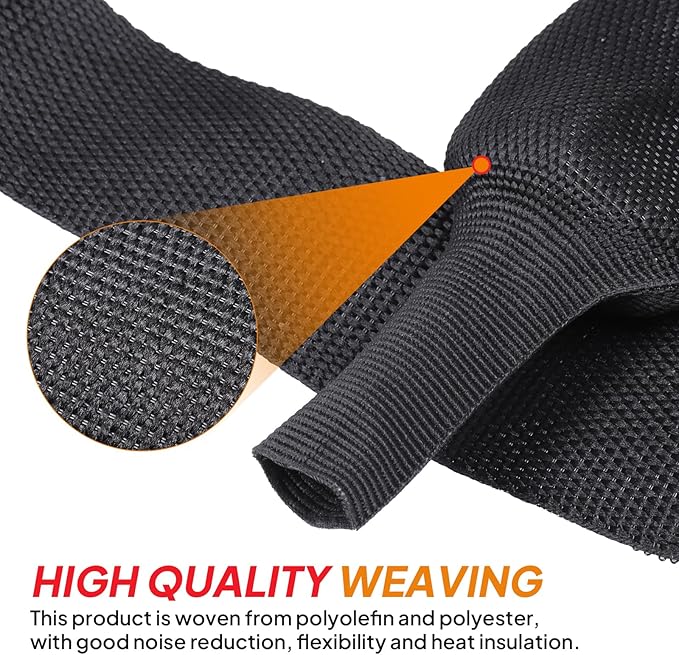 Black 2:1 Ratio Automotive Heat Shrink Braided Sleeving,Wear-Resistant Flat Woven Shrinkable Sleeve Fabric Car Cable Wires Hoses Protection (3/4"-15ft)