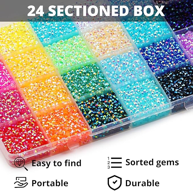 32000Pcs 3mm Rainbow Colorful Jelly Rhinestones Gems Bedazzling Bedazzed Kit - Image 3