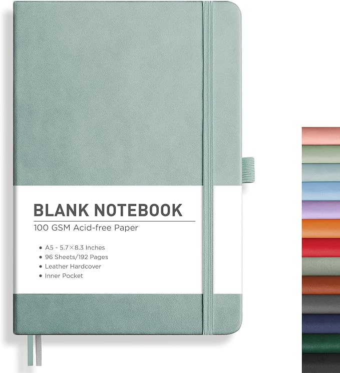 RETTACY Blank Journal Notebook, 192 Pages, A5 Medium Size | Leather Hardcover by RETTACY