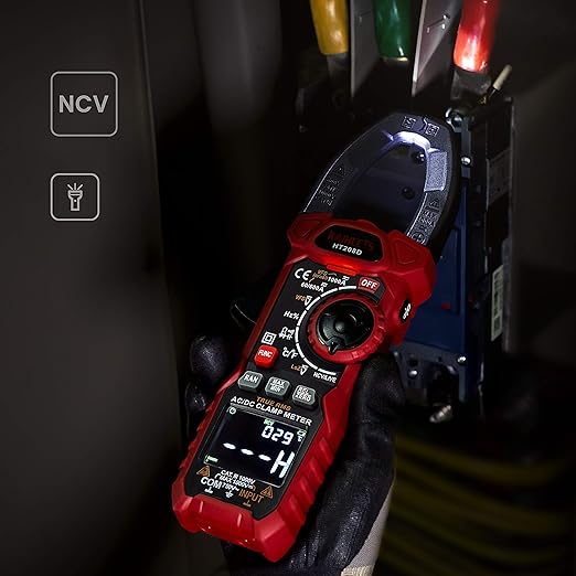 KAIWEETS HT208D Inrush Clamp Meter 1000A True RMS AC/DC Current Amp Meter, VFD, LOZ Mode, 6000 Counts, Measures Current Voltage Temperature Capacitance Resistance Diodes Continuity Duty-Cycle
