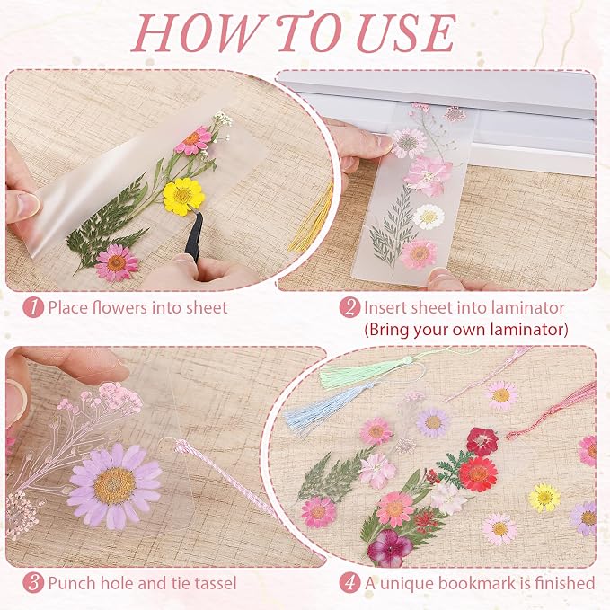 kmfosaat 344 Pcs Pressed Flower Bookmark Making Kit, 50 Laminating Pouches - Image 4
