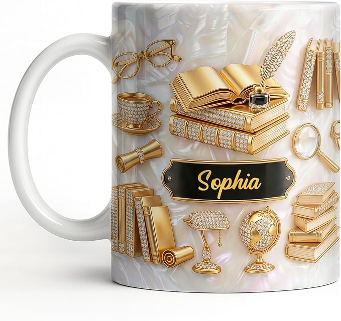 Personalized Book Lover Mug for Women, Custom Bookish Coffee Mug for Readers by ALMAGEMSUS