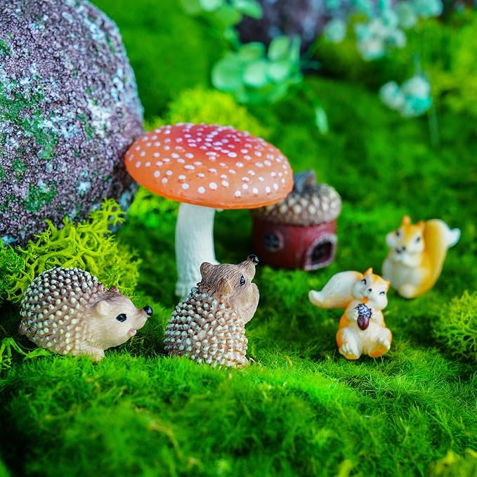 Fairy Garden Accessories, 7 Pieces Squirrel & Hedgehog Resin Figures - Image 7