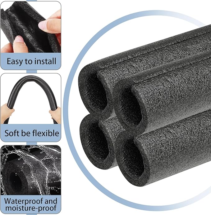 Amylove 12 Pcs 3.3 Feet Foam Pipe Insulation Foam Tube Insulating Water Pipe Pool Swim Noodles Heat Preservation Pipe Covers for Tubing Outdoor Freeze Protection (Black,1 Inch)