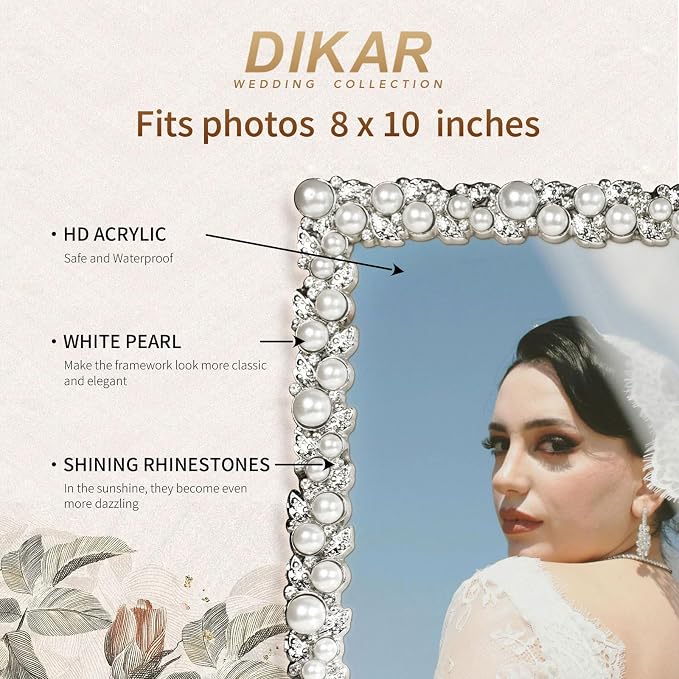 DIKAR 8x10 Picture Frame with White Pearls as Wedding gifts, Wedding Picture - Image 4