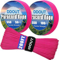 Paracord Nylon Rope Pink 100ft with 7-Strand Core, 10 Colors and 50/100/200 ft, Type III Parachute Cord 4mm for Camping, Survival, Hiking, DIY, Crafting, Outdoor Utility Rope