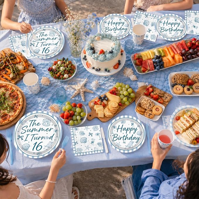 168 Pcs Summer 16th Seashell Birthday Party Decorations Serves 24 | Coastal - Image 6