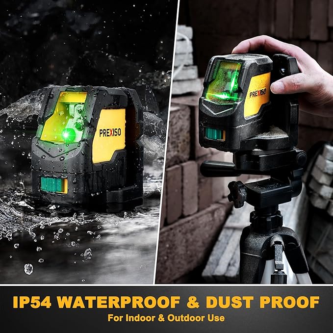 Prexiso Laser Level with Tripod, IP54 Professional 150 Wide Angle - 100Ft Cross Laser Line Tool for Construction, Ceiling Alignment, Floor Tile