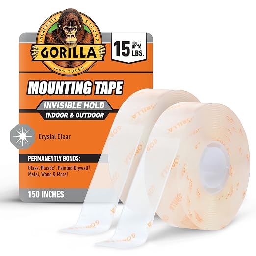 Gorilla Invisible Hold Mounting Tape, Holds up to 15 lbs, Permanent Bond by Gorilla