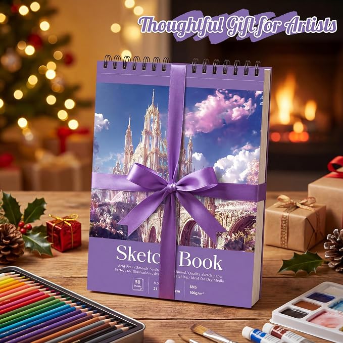 Prudiut Sketch Book 3 Pack, 8.5X11In Violet Spiral Bound Sketch Pad, 50 Sheets - Image 7