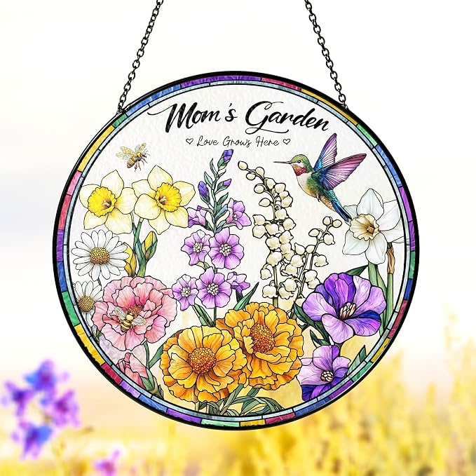 LOVELYPOD Custom Grandma Birth Flowers Stained Glass Sun Catcher, Grandmas by LOVELYPOD