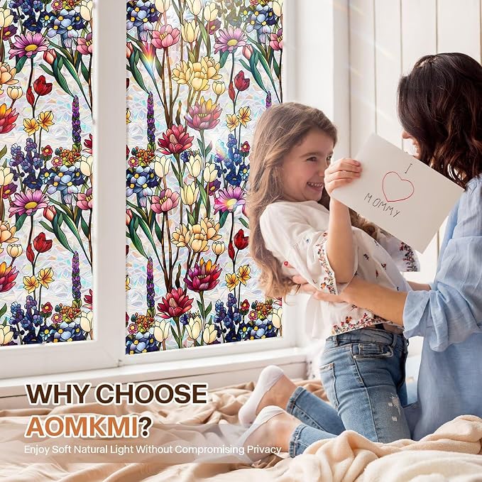 Stained Glass Window Film UV Resistant Window Privacy Film, Colorful Flowers - Image 3