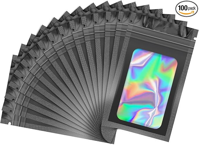JETMORE 100 PCS Black Smell Proof Bag 4x6in, Mylar Bags, Holographic Bags by Jetmore