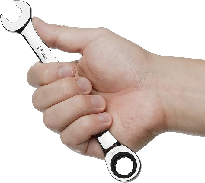 Jetech Ratcheting Combination Wrench, Industrial Grade Gear Spanner with 12-Point 72-Tooth Ratchet, Forged and Heat-Treated Cr-V Steel, Metric (10PCS 14 mm)