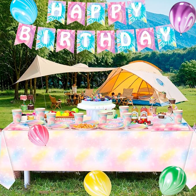 Tie Dye Birthday Party Supplies, 16 Guests Tie Dye Party Tableware Set Colorful - Image 5