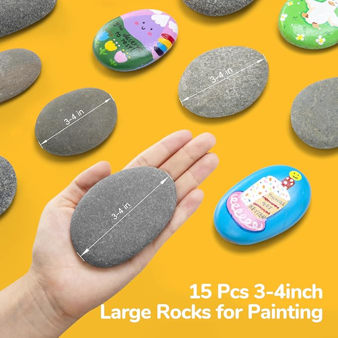 Simetufy 15Pcs Rocks for Painting, Large 3-4 Inch Natural River Stones - Image 4