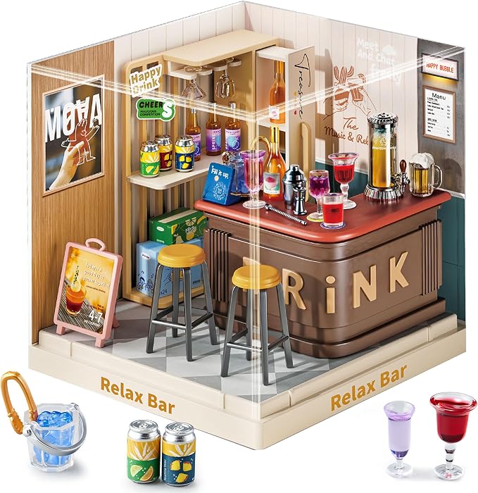 Relax Bar Miniature House Kit, Plastic DIY Dollhouse by BeepZipp