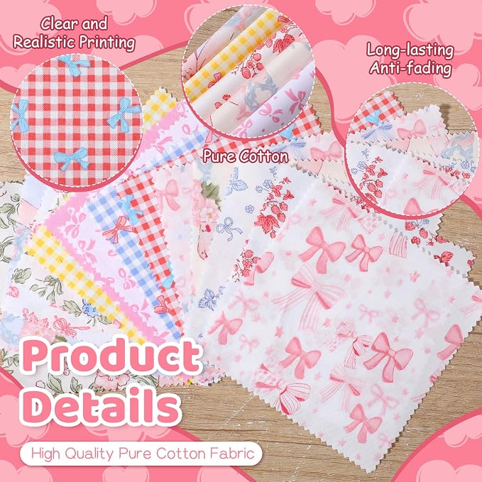 168 Pcs Multicolor Charm Packs for Quiltings, Beautiful Colorful Bow and Flower - Image 4