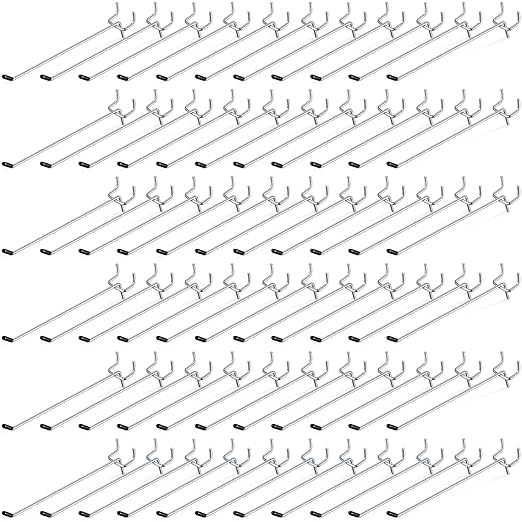 Moxweyeni 100 Pcs Pegboard Hooks Peg Board Organizer Accessories Holders Hanging Stainless Steel Display Wall Hooks for 1/8 and 1/4 Pegboard Wall for Garage Storage Tools(6 Inch)