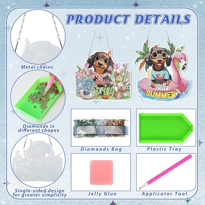 Cinnvoice 12 Pcs Summer Seasonal Diamond Art Hanging Ornament Kit - Image 3