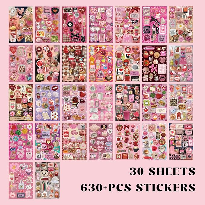 PRSTINCOL Sweetheart Vintage Style Sticker Book, 30 Pages of Aesthetic Stickers - Image 3