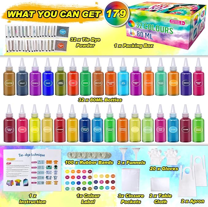 PATIFEED Tie Dye Kit for Kids and Adults, 32 Colours | 80ML Bottles, Gifts for - Image 2
