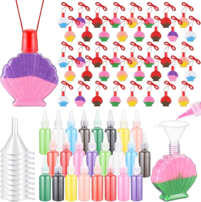 Sliner 74 Pcs Sand Art Kits Includes Shell Bottles, Colored Sand, Mini Funnels by Sliner