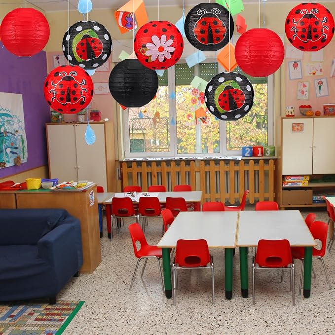 Panelee 12 Pcs Ladybug Party Decorations Paper Lanterns 8 Inch Hanging Round - Image 4